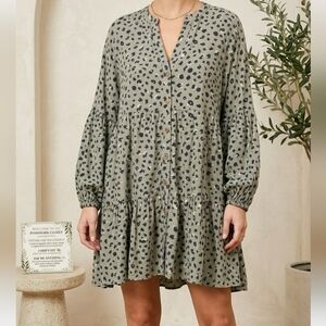 Mud Pie Animal Print Tiered Long Sleeve Mini Dress